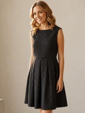 Zara Basic Black Polka Dot Fit & Flare Dress Sleeveless Mini,Retro Chic,Size XL